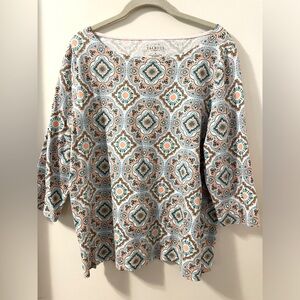 Talbots Plus Blue Orange Boat Neck 3/4 Sleeve Cotton Clend Top Size 1x